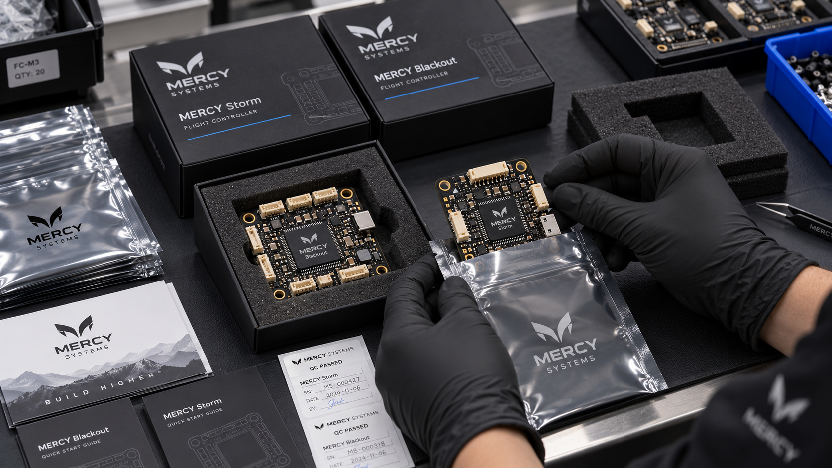 MERCY Systems flight controllers being prepared and packaged